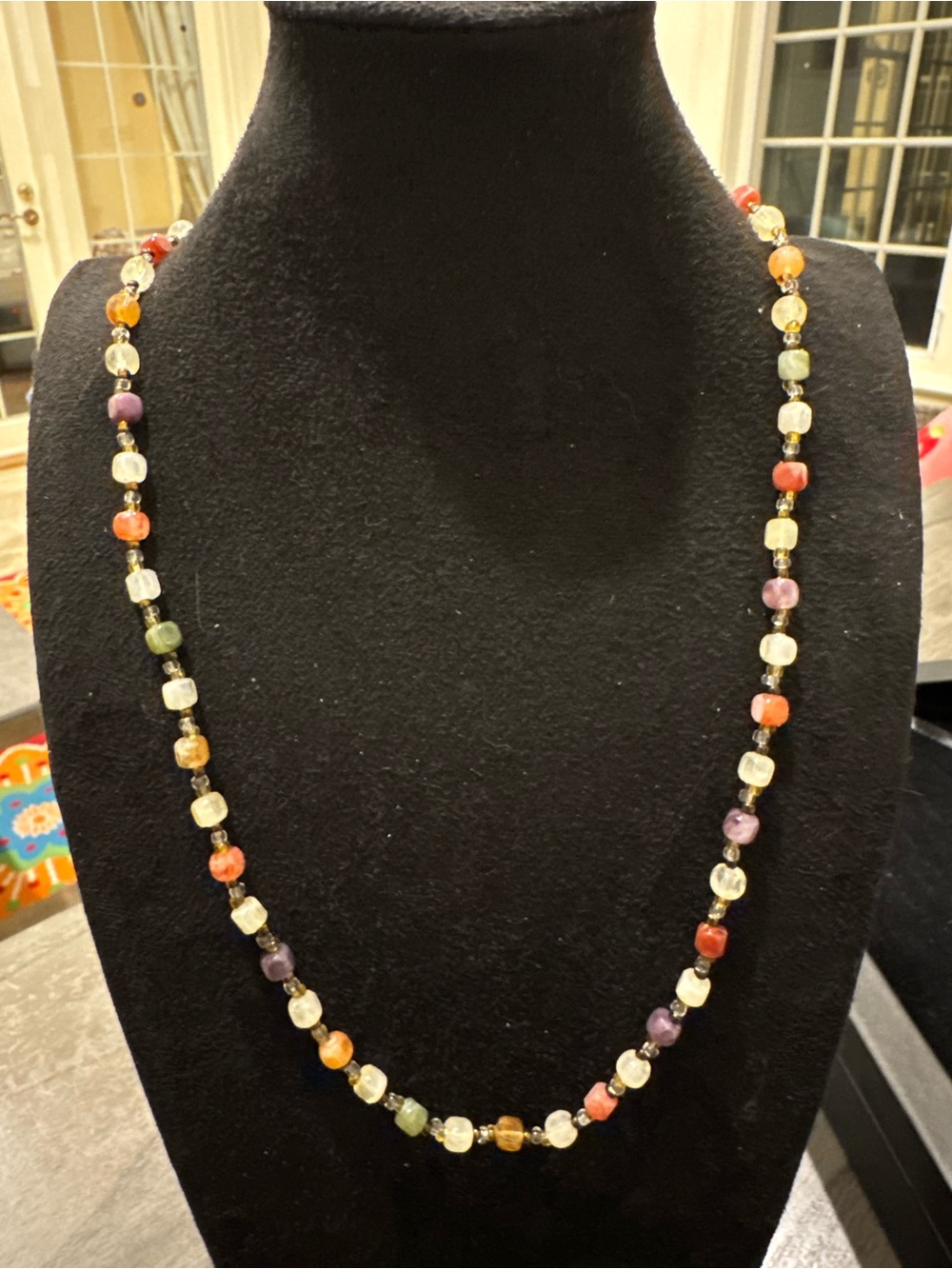 Multicolor Beaded Long Necklace Colorful Square Beads Boho Vintage Style